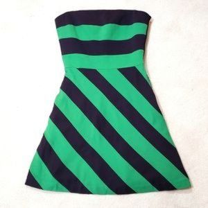 BCBG MaxAzria Size 4 Strapless Fit & Flare Striped Green Black Mini Dress